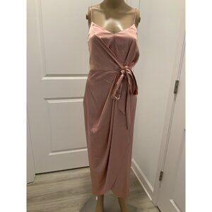 After Six Midi Dress 4M Bridesmaid Formal Faux Wrap Draped Desert Rose NWT